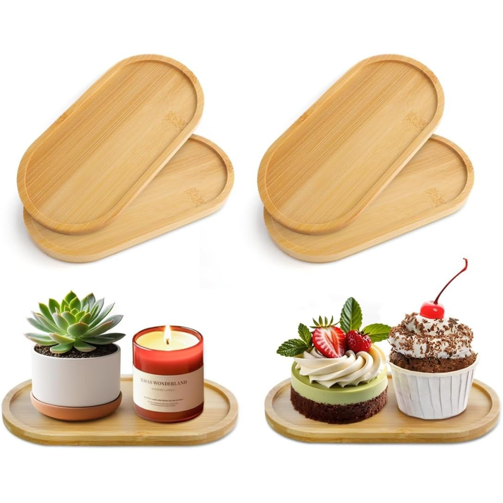 4pcs Bamboo Plant Saucer Oval  - Drip Tray Saucer 评论和价格